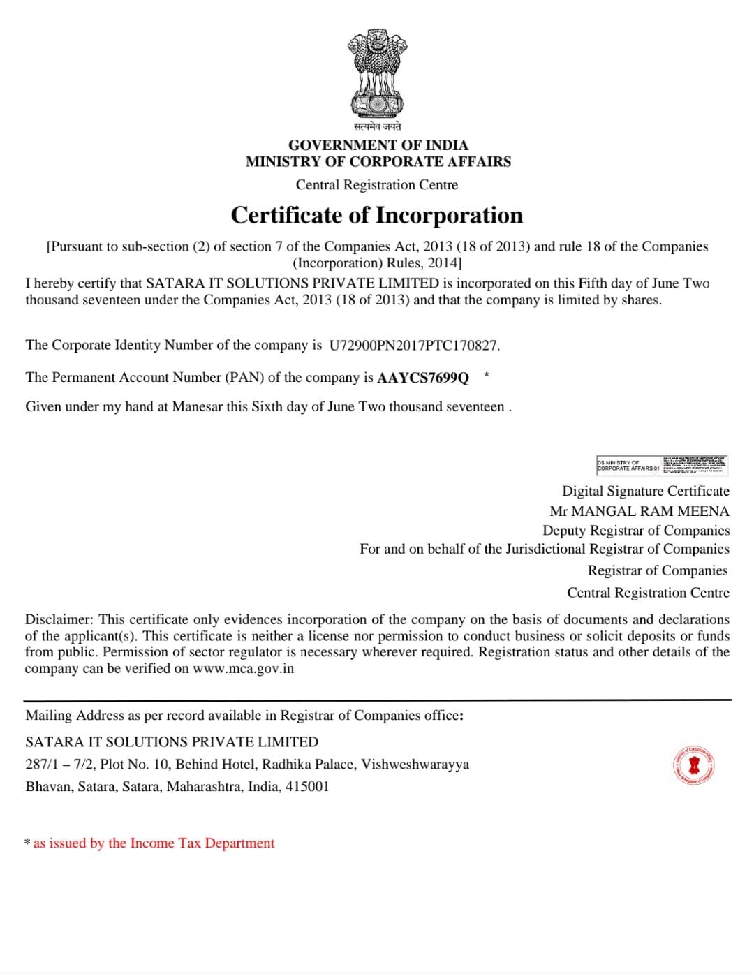Certificate of Incorporation